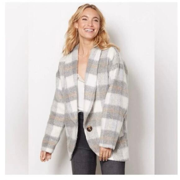 EVEREVE Supersoft Oversized Gray Plaid Selene Coat Jacket Size Medium Slouchy - Picture 1 of 16